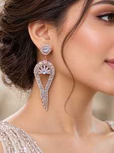 Boucles d'oreilles pendantes tendance en cristal plaqué or rose, forme goutte d'eau, strass, pour femme, mariage - Product Image 1