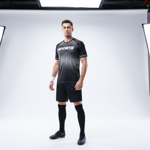 Maillot de football unisexe noir, sublimation, respirant, vêtements d'entraînement, nom d'équipe personnalisé, séchage rapide, 100% polyester - Product Image 1