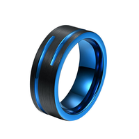 Bague en carbure de tungstène avec rainures bleues asymétriques et bande intérieure bleue, alliance bombée de 8 mm, bijoux sportifs en gros