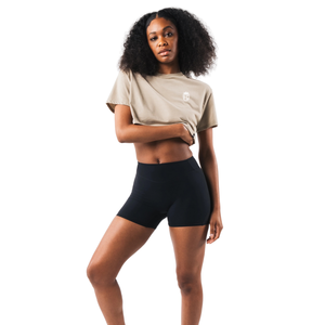 T-shirt court oversize pour femme, couleur Dune, à épaules tombantes, manches courtes, en coton doux, coupe décontractée, style streetwear - Product Image 4