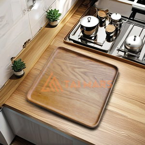 Plateau de service portable multifonctionnel en bois de bambou massif rectangulaire à un étage pour la cuisine - Product Image 1