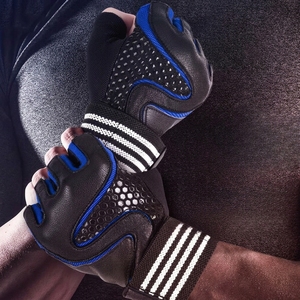 Gants de musculation en cuir de haute qualité, demi-doigts, respirants, compatibles écran tactile, antidérapants, avec enveloppement de poignet, pour le fitness - Product Image 6