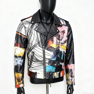 Custom Vintage Full Printing Men's Zipper PU <b>Leather</b> <b>Jacket</b> Embroidered Casual Style <b>Winter</b> Street Motorcycle <b>Jacket</b> - Product Image 4