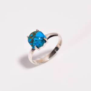 Anillo Hexagonal de Turquesa Ostra, Plata de Ley 925, Hecho a Mano, Estilo Art Déco Minimalista, Joyería con Gema Certificada IGI, Delicado y Elegante - Product Image 3