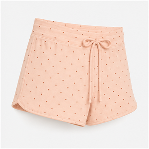 Custom Soft Peach Polka Dot Womens Feminine Relaxed Fit Drawstring Lounge <b>Shorts</b> Fine Rib-Knit <b>Jersey</b> - Product Image 4
