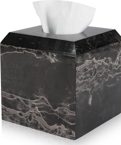 Black <b>Marble</b> Tissue Box with Gray Veins Modern Free Standing Square Shape 100% Eco-Friendly JANNAT EXPORT - Product Image 1
