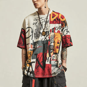 เสื้อยืดพิมพ์ลายซับลิเมชั่นทรงหลวมไหล่ตก ผ้าโพลีเอสเตอร์คอตตอน 100% แฟชั่นผู้ชาย เสื้อยืดโอเวอร์ไซส์ - Product Image 5