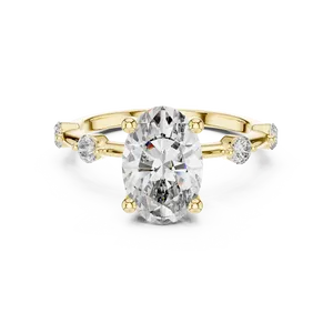 Anillo de Compromiso con Diamante Cultivado en Laboratorio de Corte Ovalado de 2 Quilates, Oro Sólido de 18K, Detalle Redondo en el Hombro, Certificado IGI, VVS E-F, Anillo Fino - Product Image 1
