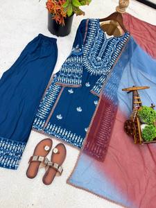 Ensemble Kurti, pantalon et dupatta élégant et entièrement cousu |   Vêtements ethniques brodés en rayonne et coton pour la collection festive et de fête - Product Image 6