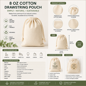 Custom Cotton Fabric Washable <b>Drawstring</b> Pouch Reusable Eco Friendly Promotional Gift Jewelry Storage Dust Bag - Product Image 4
