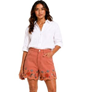 Coral Embroidered Women Denim <b>Shorts</b> High Waist Floral Scallop Hem Cotton Casual Summer <b>Shorts</b> Custom OEM Private Label Fashion - Product Image 1