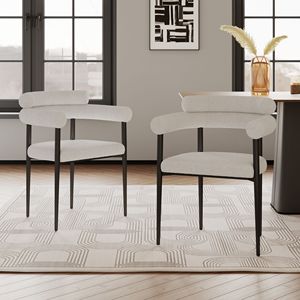 Set di 2 Sedie da Pranzo Woker in Stile Mid-Century Modern, Sedie per Cucina e Sala da Pranzo con Schienale in Boucle e Rivestimento in Sherpa - Product Image 1