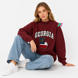 Sudadera de cuello alto Georgia para mujer, negra, con mapa del estado bordado, corte oversize, para otoño - Product Image 5