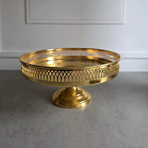Premium Gold Finished Pedestal Bowl With Curved Edge Design Ideal For <b>Table</b> Centerpiece And Special <b>Occasion</b> Gift From India - Product Image 1