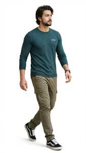 ONETEN APPAREL T-shirt à manches longues col rond pour homme, couleur turquoise, logo en lettres sur le devant, t-shirt décontracté en tricot - Product Image 5