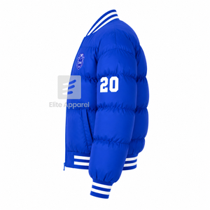 Custom Zeta Phi Beta sorority <b>Puffer</b> <b>jacket</b> embroidered logo on front blue and <b>white</b> color full sleeve <b>jacket</b> for female - Product Image 4