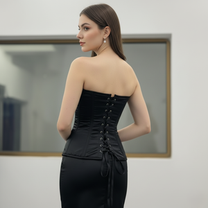 Black Satin Overbust <b>Corset</b> Women Strapless Boned Bustier Waist Cincher <b>Gothic</b> <b>Corset</b> Top Wholesale - Product Image 4