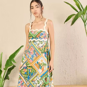 Robes maxi pour femmes, robes d'été personnalisées pour femmes, robes amples en coton et lin à imprimé floral, sans manches, confortables, décontractées, robes de plage à imprimé floral - Product Image 1