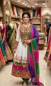 Robe afghane Kuchi élégante, vêtements ethniques lourds, broderie artisanale, travail floral au fil, robes de soirée afghanes Kuchi - Product Image 6