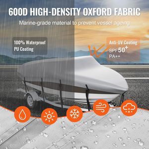 Telo Copribarca Impermeabile Rimorchiabile 17FT 19FT in Oxford PU Grado Marino 600D Nuovo con Fibbia per Copertura Motore - Product Image 3