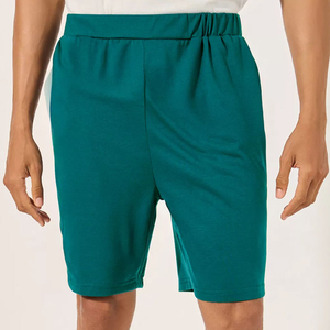 Ensemble T-shirt blanc à col rond pour homme avec bordure verte et short uni bleu sarcelle, en coton respirant, tenue décontractée d'été - Product Image 6