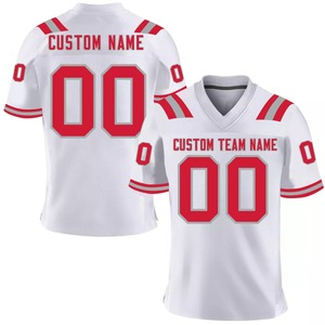 ชุดกีฬาอเมริกันทีมใหม่ เสื้อเจอร์ซีย์อเมริกันฟุตบอลแบบสั้นพิมพ์ลายแบบ Sublimation ผ้าโพลีเอสเตอร์ 100% ระบายอากาศได้ดี ป้องกันรังสียูวี แห้งเร็ว คุณภาพดีที่สุด - Product Image 3
