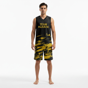Nouvelle conception d'uniforme de basket-ball pour adultes, manches courtes, imprimé, séchage rapide, 100% polyester, vente chaude - Product Image 2