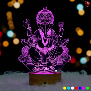 Lampe de nuit LED 3D Illusion Ganesh de qualité supérieure, lumière décorative en acrylique pour la salle de prière, la maison, le temple, la chambre à coucher, le bureau - Product Image 4