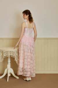 Robe longue décontractée sans manches à col carré, style vietnamien, tendance, avec dentelle florale 3D jacquard, modèle Hellen, référence KD46 - Product Image 5