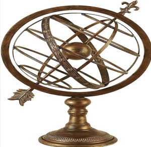 Intricate brass armillary sphere globe on a wooden base with month and zodiac bands, available at wholesale prices. - Product Image 3