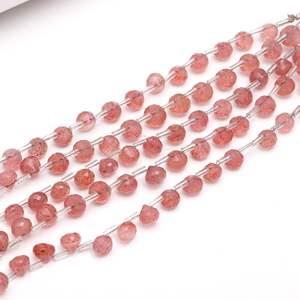 Perles de quartz fraise rose naturel facettées en forme d'oignon 7-9MM, perles de quartz fraise facettées en forme de goutte d'eau, perles briolette 8 pouces - Product Image 6