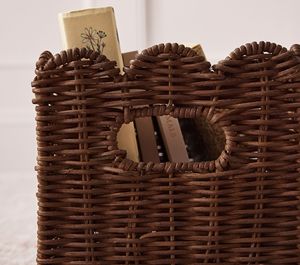 Eco Friendly Wholesale Scallop Edge Dark Brown Rattan Kids Storage <b>Basket</b> Cheap Price Woven Toy Book <b>Cube</b> Bin Bulk Manufacturer - Product Image 3
