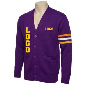 Cardigan pour homme personnalisé PV A&M avec broderie, logos en chenille, tricotage, coupe décontractée, cardigan HBCU, tricoté en acrylique - Product Image 1