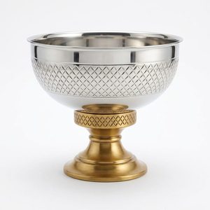 Bol en argent SS304 fait main de 21 cm avec pied doré et motif diamant pour le service du riz, la décoration intérieure et l'utilisation hôtelière - Product Image 6