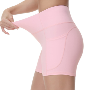 Shorts Deportivos de Cintura Alta para Mujer, Color Rosa, Estampados, con Bolsillos, Transpirables, Cintura Elástica, Estilo Deportivo, Tejido de Punto, Spandex, Poliéster - Product Image 2