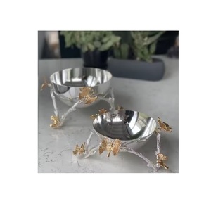 Hammered Metal Bowl with Golden Flower Branch Design Decorative Centerpiece for Home Dining Table Fruit Nut Snack Serving Bowl - Product Image 1