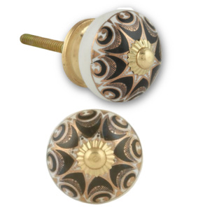 ลูกบิดเซรามิกรูปดอกไม้หกเหลี่ยมสีทองสไตล์โมร็อกโก ดีไซน์อุตสาหกรรม สำหรับลิ้นชัก ตู้ ตู้เสื้อผ้า ห้องครัว ห้องนอน โรงแรม - Product Image 1