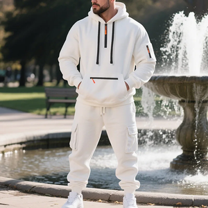 Ensemble de sport imprimé pour homme, style automne-hiver, molleton décontracté, sweat à fermeture éclair, pantalon de travail multi-poches, 100 % coton - Product Image 1