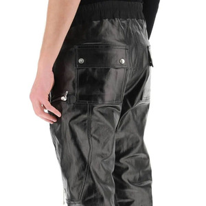 New Fashion Mid Elastic Drawstring Waist Zip Pockets Straight Wholesale Price Custom Made Leather Pants for Men With Custom Logo - Product Image 5