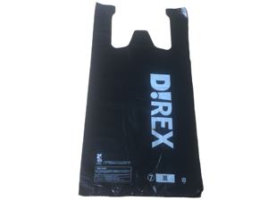 เสื้อยืดพลาสติกผ้า HDPE มีรูรับแสงด้านข้างสำหรับใช้ในซูเปอร์มาร์เก็ตและขยะสีดำบรรจุภัณฑ์สำหรับงานหนัก - Product Image 6