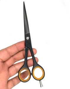 Ciseaux de coiffure professionnels en acier inoxydable noir mat personnalisés pour salon de coiffure, avec boîte - Product Image 1