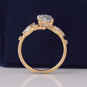 Anillo de cóctel de cristal con corte marquesa para mujer, chapado en oro blanco, diseño de corona vintage, engaste de garras, estilo compromiso - Product Image 2