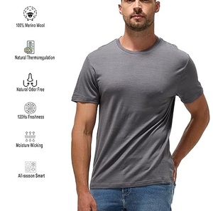Camiseta Deportiva de Lana Merino 100% Superfina para Hombre, Ecológica, de Secado Rápido y Transpirable, Camiseta Interior de Lana Tejida - Product Image 2