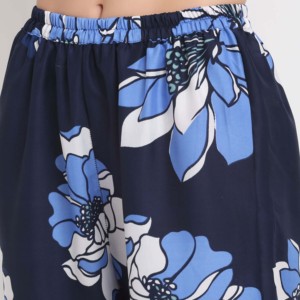 Ensemble pyjama imprimé floral pour femmes, col en v, manches trois quarts, garniture en dentelle, pantalon long jusqu'aux chevilles, vêtements de nuit doux en tissu tissé, style printemps - Product Image 2