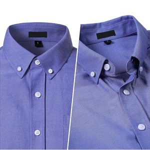 Camisa de Manga Larga Ligera Informal para Hombre, Camisa de Vestir Azul Oxford Transpirable de Corte Entallado con Bolsillo en el Pecho y Cuello con Botones - Product Image 4