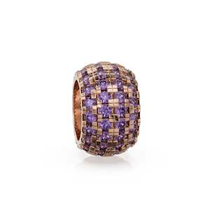 Rondelles de amatista de oro italiano macizo de 14K, grandes, redondas, con amatista, adorno de amatista, amatista engastada en pavé, rondelle texturizada - Product Image 6