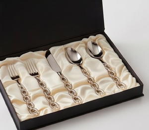 Juego de cubiertos modernos de acero inoxidable con mangos de cadena, pulido espejo, cuchara, tenedor y cuchillo, duradero, mango largo, para bodas - Product Image 6