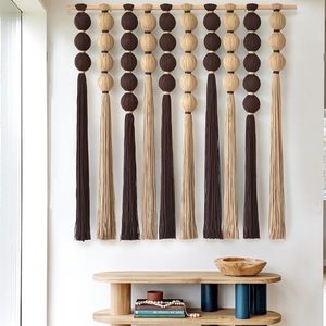 <b>Boho</b> <b>Wall</b> Decor Natural Brown Khaki Sphericity Cotton Textile Fiber Yarn <b>Wall</b> Art Handmade For Livingroom Bedroom - Product Image 1