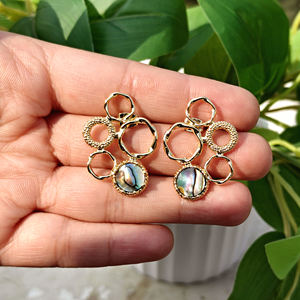 ต่างหูแฟชั่นผู้หญิง ต่างหูเปลือกหอยมุกธรรมชาติทรงเรขาคณิต ต่างหูแบบห้อยชุบทอง ดีไซน์เนอร์ ต่างหูทรงกลมแบบห้อย - Product Image 5