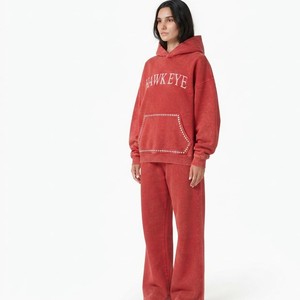 Women's Acid Wash Tracksuit Custom Print Oversized Hoodie <b>Wide</b> <b>Leg</b> <b>Joggers</b> Loose Fit Full Sleeve Cotton Casual Autumn Wear - Product Image 4